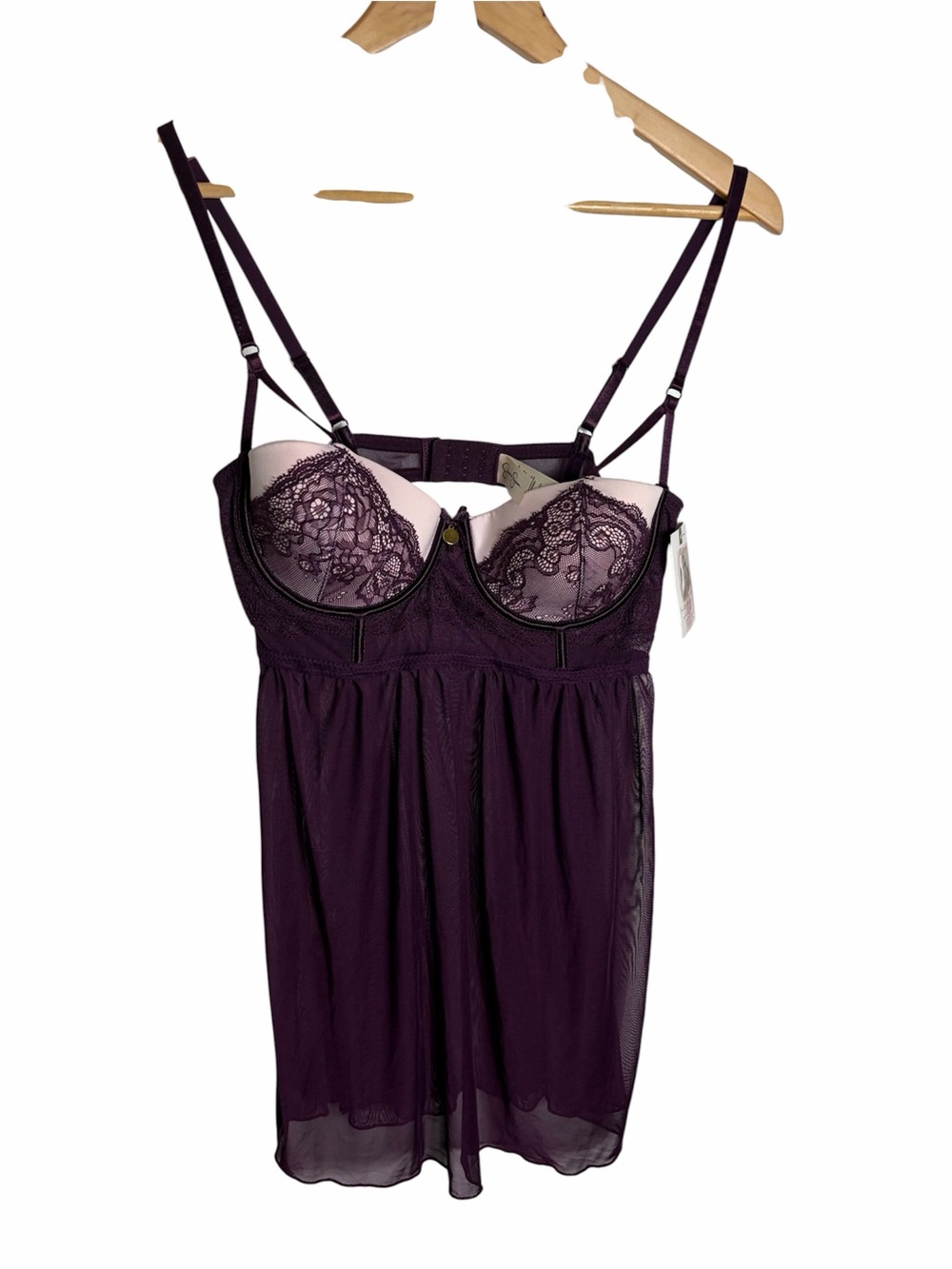 NWT purple & pink lace mesh sheer lingerie sleep dress nighty size L